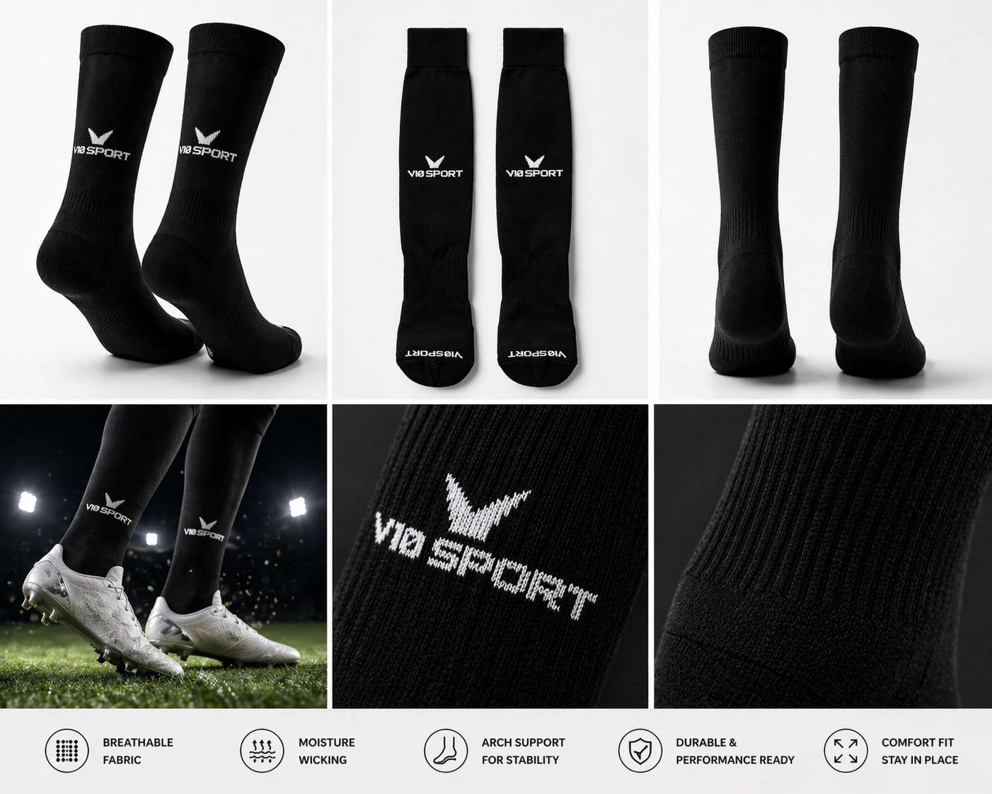 V10 Sport Premier ProMatch Socks – Over-the-Calf (Black)