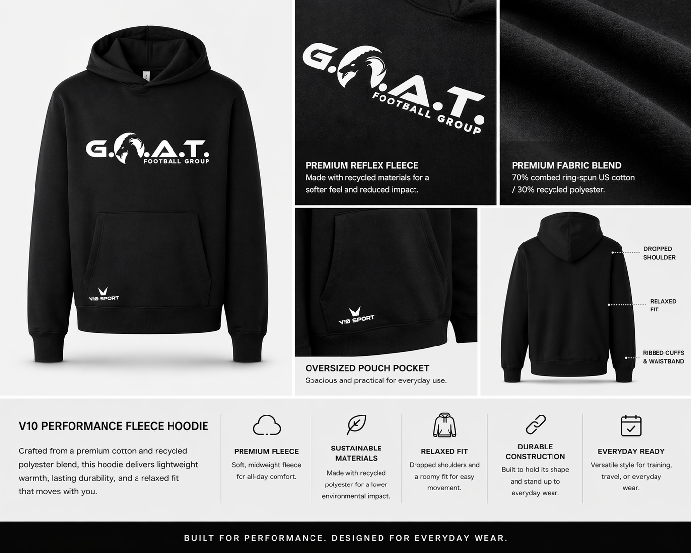 G.O.A.T. Football x V10 Sport - Performance Fleece Hoodie