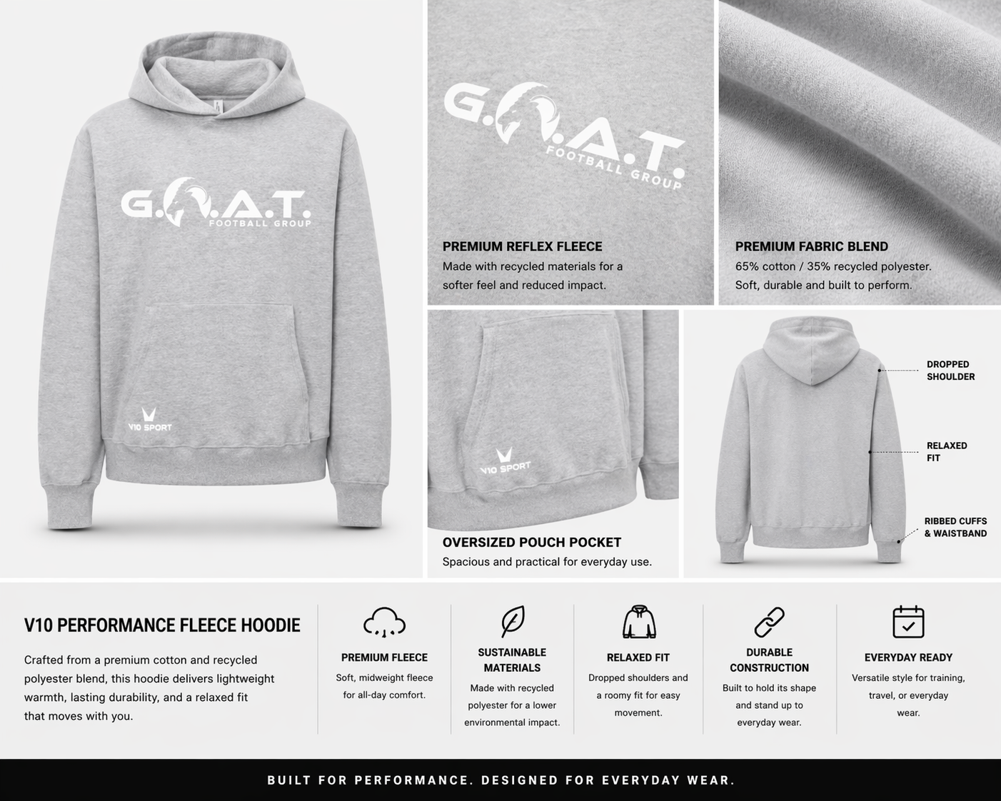 G.O.A.T. Football x V10 Sport - Performance Fleece Hoodie
