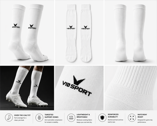 V10 Sport Premier ProMatch Socks – Over-the-Calf (White)