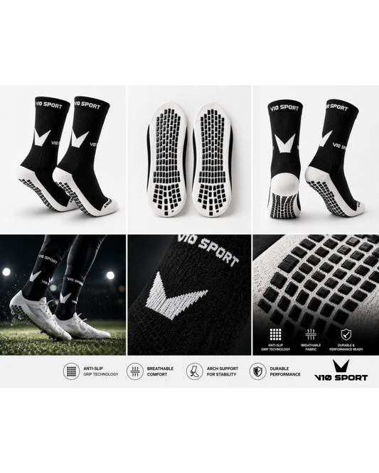 V10 Sport Pro Grip Socks — Midcalf Performance Series (Black)